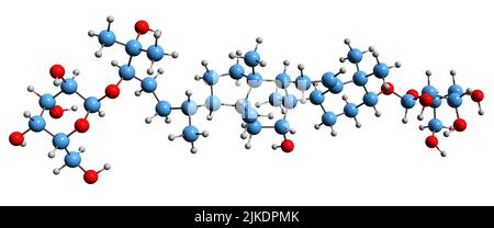 3D image de la formule squelettique de Mogroside - structure chimique moléculaire du glycoside des dérivés du cucurbitane isolés sur fond blanc Banque D'Images