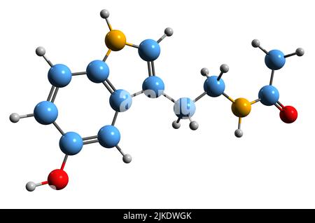 3D image de la formule squelettique N-acétylsérotonine - structure chimique moléculaire du précurseur de la mélatonine isolé sur fond blanc Banque D'Images