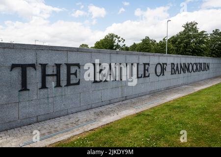 Le panneau de la bataille de Bannockburn à l'entrée du site de la bataille, à l'extérieur de Stirling, en Écosse. Banque D'Images