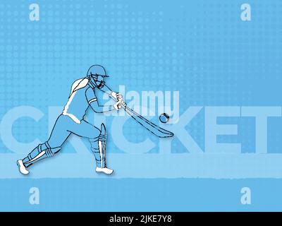 Illustration vectorielle d'un joueur de batterie féminin frapper le ballon sur fond bleu effet demi-ton pour le concept de championnat de cricket. Illustration de Vecteur
