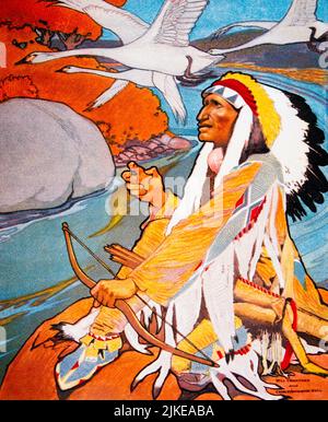 1900S INDIAN CHIEF NATIF D'AMÉRIQUE PORTANT LA CHASSE À LA BRUYÈRE À PLUMES AVEC DES OIES ARC ET FLÈCHE VOLANT AU-DESSUS DE LA COUVERTURE MAGAZINE DU DIMANCHE - KI11010 NAW001 HARS ACCUEIL VIE EAGLE NATURE COPY SPACE DEMI-LONGUEUR PERSONNES INSPIRATION INDIENS SOINS MÂLES FLÈCHE HUNTER SYMBOLES SPIRITUALITÉ BONNET CHASSE TRISTESSE AMÉRIQUE DU NORD AMÉRIQUE DU NORD PUISSANCE EN AMÉRIQUE DU NORD ERMINE BUCKSKIN CHEF DE SAVOIR LEADERSHIP PUISSANT FIERTÉ AUTORITÉ CONCEPT CONNEXION COIFFURE CONCEPTUELLE ÉLÉGANT AUTOCHTONES AMÉRICAINS CONCEPTS SYMBOLIQUES PEAU DE DERSKIN PLUMES OIES CHASSEURS IDÉES ADULTE MOYEN-ADULTE HOMME INDIGÈNES AMÉRICAINS FAUNE PERLÉE EMBLÉMATIQUE INDIGÈNE INDIGÈNE INDIGÈNE INDIGÈNE Banque D'Images