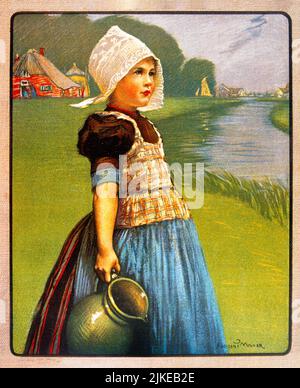 1900S PETITE FILLE HOLLANDAISE PORTANT UN COSTUME NATIONAL DEBOUT PAR CANAL DE VOLENDAM PAR L'ARTISTE ADDISON MILLER POUR LE MAGAZINE DU DIMANCHE - KR132319 NAW001 SYMBOLES HARS DUTCH PITCHER ARGILE TOUR DU 20TH SIÈCLE FIERTÉ HOLLANDE CONCEPT DISTINCTIF CONCEPTUEL ÉLÉGANT SYMBOLIQUE ADDISON CONCEPTS DE CANAL JUVÉNILES MILLER AVANT-ADOLESCENT FILLE UNIQUE RACE BLANCHE CHICAGO SUNDAY MAGAZINE EMBLÉMATIQUE DES PAYS-BAS REPRÉSENTATION À L'ANCIENNE Banque D'Images