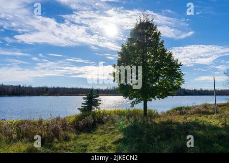 Rive du lac Noranda. Beau paysage de Rouyn-Noranda, Abitibi-Témiscamingue, Québec, Canada. Banque D'Images