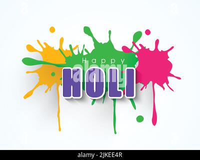 Elégant Happy Holi police sur peinture couleur effet d'éclaboussure arrière-plan. Illustration de Vecteur