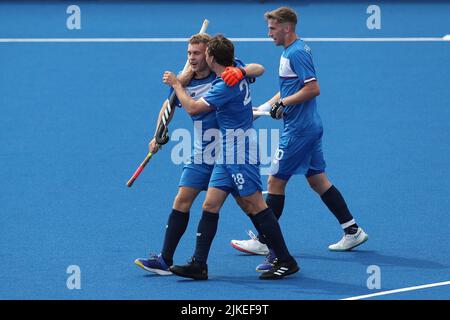 Cammy GOLDEN célèbre un but pendant la piscine de hockey masculin Un match entre l'Écosse et l'Afrique du Sud le quatrième jour des Jeux du Commonwealth à l'Université de Birmingham, Selly Oak, Birmingham, Angleterre, le vendredi 29th juillet 2022. (Credit: Mark Fletcher | MI News) Credit: MI News & Sport /Alay Live News Banque D'Images