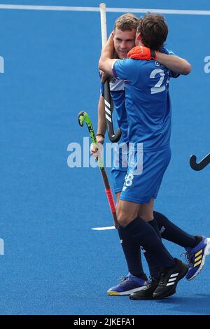 Cammy GOLDEN célèbre un but pendant la piscine de hockey masculin Un match entre l'Écosse et l'Afrique du Sud le quatrième jour des Jeux du Commonwealth à l'Université de Birmingham, Selly Oak, Birmingham, Angleterre, le vendredi 29th juillet 2022. (Credit: Mark Fletcher | MI News) Credit: MI News & Sport /Alay Live News Banque D'Images