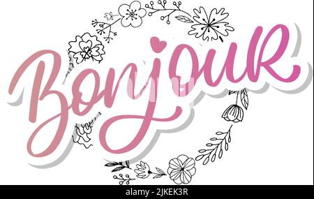 Bonjour Paris phrase Vector Lettering Calligraphie Brush Tableau noir Illustration de Vecteur