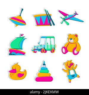 Jouets favoris pour enfants - ensemble d'icônes de style design plat Illustration de Vecteur