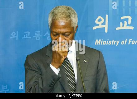 15 mai 2006-Séoul, Corée du Sud-Kofi Annan, du Secrétaire général des Nations Unies, tient une conférence de presse au Ministère sud-coréen des affaires étrangères à Séoul, Corée du Sud. Banque D'Images