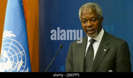 15 mai 2006-Séoul, Corée du Sud-Kofi Annan, du Secrétaire général des Nations Unies, tient une conférence de presse au Ministère sud-coréen des affaires étrangères à Séoul, Corée du Sud. Banque D'Images