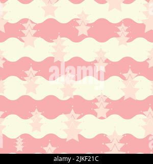 Magnifiques étoiles confettis avec pastel rose crème ondulée zigzag rayures fond vectoriel sans couture motif Illustration de Vecteur