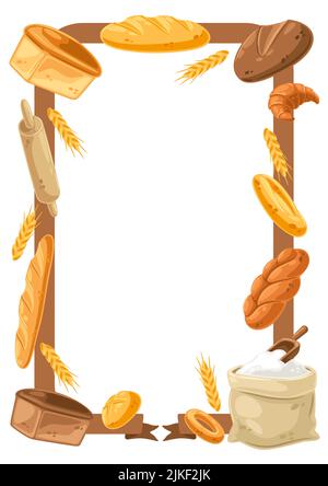 Cadre avec du pain et tout pour la cuisson. Image pour les boulangeries et les épiceries. Une alimentation traditionnelle saine. Illustration de Vecteur