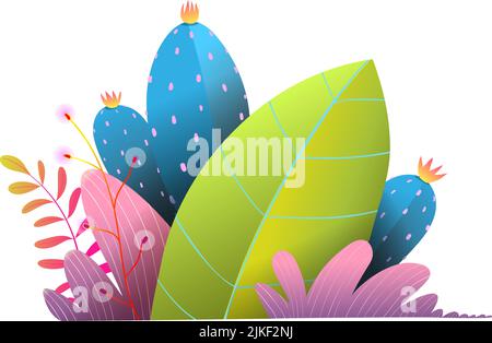 Imaginaire nature feuilles et fleurs Clipart pour enfants Illustration de Vecteur