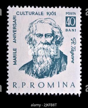 Timbre-poste roumain (1961) : Rabindranath Tagore (1861-1941), poète et philosophe bengali Banque D'Images