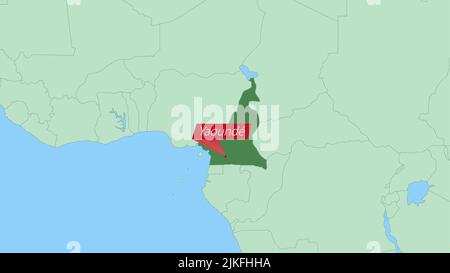Carte du Cameroun avec PIN de la capitale du pays. Cameroun carte avec pays voisins en vert. Illustration de Vecteur