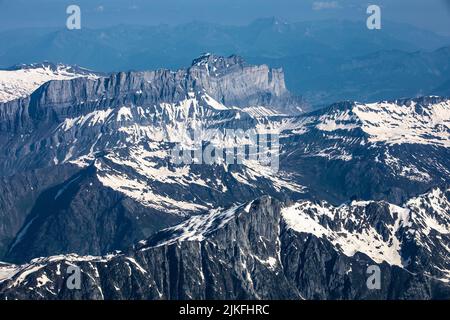 Vue aérienne du Mont blanc depuis le sommet de l'aiguille du midi, France Banque D'Images