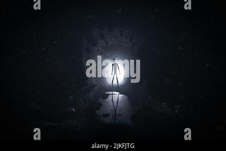 Extraterrestre mystique dans le tunnel de la mine - rendu 3D Banque D'Images