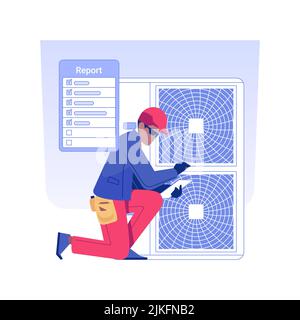 Illustration du vecteur de concept isolé d'inspection HVAC. Inspecteur HVAC vérifiant les systèmes de chauffage et de refroidissement dans le cadre de la construction commerciale, de la circulation et de l'entretien de la ventilation concept vectoriel. Illustration de Vecteur