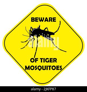 Moustiquaire dans un signal de danger, porteur de virus. Arbovires. Moustique tigre asiatique. Zika, dengue, virus chikungunya. Méfiez-vous des moustiques. Vecteur libre. Banque D'Images