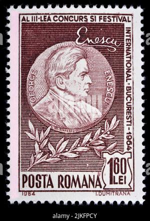 Timbre-poste roumain (1964) : troisième Festival international George Enescu : George Enescu / Georges Enesco (1881-1955) compositeur roumain, violoniste, c Banque D'Images