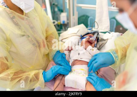 Épidémie de bronchiolite dans un service pédiatrique de l'hôpital. Banque D'Images