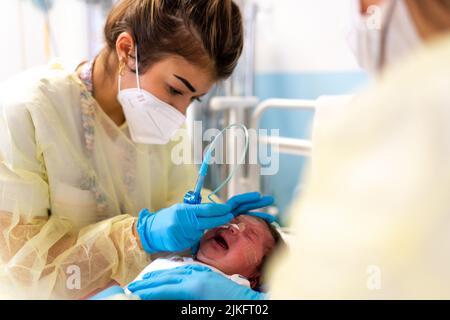 Épidémie de bronchiolite dans un service pédiatrique de l'hôpital. Banque D'Images