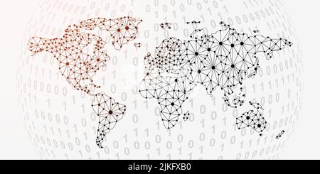 World Map 3D symbole poly bas avec fond de code binaire. Illustration vectorielle de la conception de voyage. Symbole polygonal planète Terre avec points connectés Illustration de Vecteur