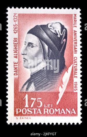 Timbre-poste roumain (1965) : Dante Alighieri (1265-321) poète italien Banque D'Images