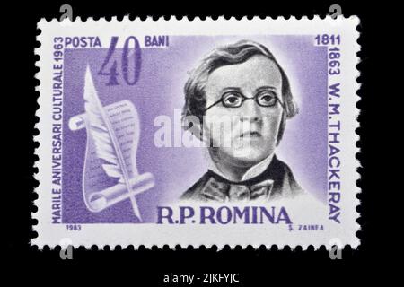 Timbre-poste roumain (1963) : William MakePeace Thackeray (1811-1863), écrivain anglais Banque D'Images