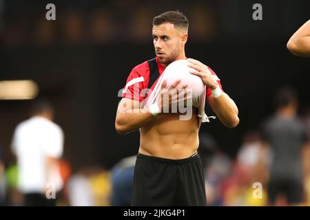 Watford, Royaume-Uni. 1st août 2022. George Baldock de Sheffield United se réchauffe lors du match de championnat Sky Bet entre Watford et Sheffield United à Vicarage Road, Watford, le lundi 1st août 2022. (Credit: Tom West | MI News) Credit: MI News & Sport /Alay Live News Banque D'Images