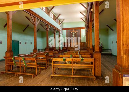 L'église paroissiale de l'ancienne ville de compagnie de Saltpeter de Humberstone, Chili. Maintenant une ville fantôme et un musée. Banque D'Images