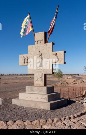 Sculpture au centre d'accueil à l'entrée de la Vallée de la Lune ou Valle de Luna près de San Pedro de Atacama, Chili. Banque D'Images