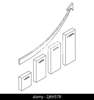 Diagramme et flèche vers le haut, contour isométrique isolé sur blanc. Elément de conception vectoriel. Illustration de Vecteur