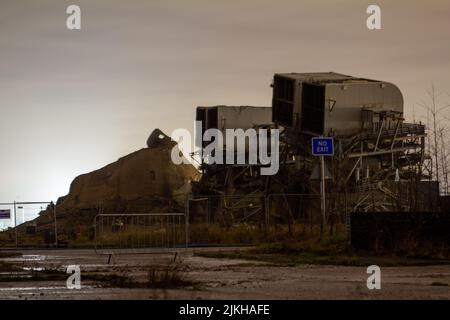 The demolition of the Longannet power station chimney blowing up Stock Photo