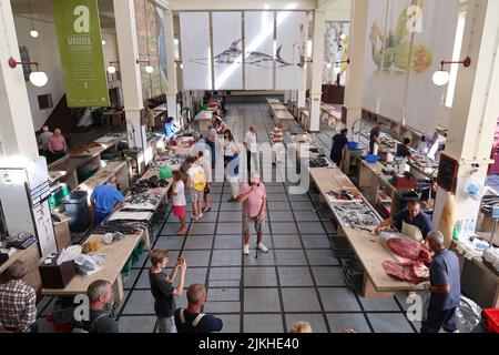 A Fish market in the market hall (Mercado dos Lavradores) of Funchal in Madeira, Portugal Stock Photo