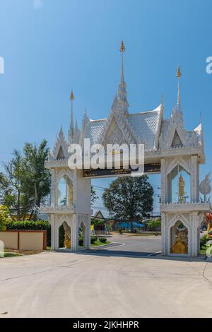 A vertical shot of the entrance to the small village temple in Sattahip, Thailand Stock Photo