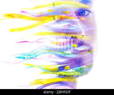 Peinture. Jeune homme immergé dans son imagination Banque D'Images