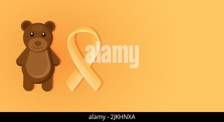 ours en peluche et ruban jaune illustration pour le mois de sensibilisation au cancer chez l'enfant avec copyspace Illustration de Vecteur
