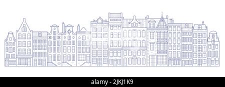 Maisons de style ancien d'Amsterdam.Maisons typiques des canaux hollandais bordées près d'un canal aux pays-Bas.Bâtiment et façades pour bannière ou affiche.Vecteur Illustration de Vecteur