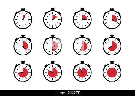 Icônes vectorielles de minuterie, horloge et chronomètre isolées sur fond blanc Illustration de Vecteur