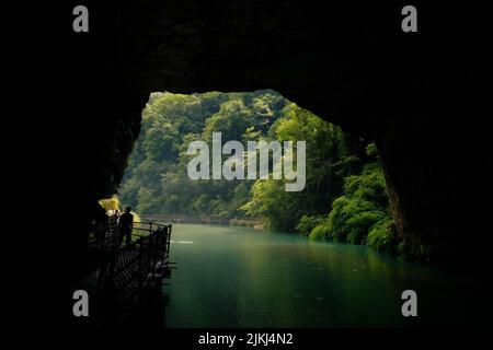 A scenic inside view of the Shuanghedong Caves, Wenquan, Suiyang County, Guizhou Province, China Stock Photo