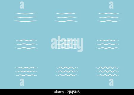 Ensemble d'icônes de vecteur d'onde. Panneau de la conduite d'eau isolé sur fond bleu Illustration de Vecteur