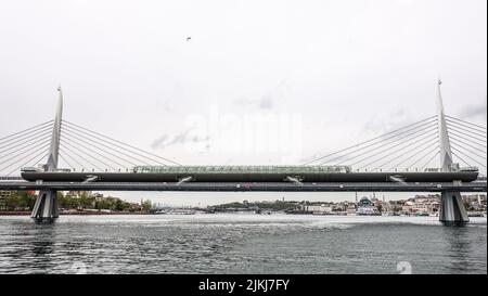 A beautiful view of the Golden Horn Metro Bridge in Istanbul, Turkey Stock Photo