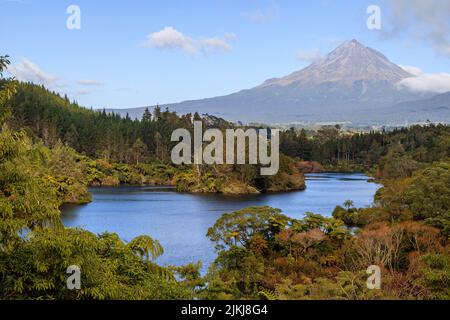 A beautiful view of the famous Mount Taranaki in New Zealand Stock Photo