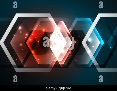 Verre lumineux Techno vector background futuriste hexagones, modèle sombre avec des effets de lumière au néon et des formes simples Illustration de Vecteur