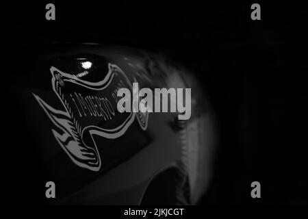 A grayscale closeup shot of a painted lowrider car surface Stock Photo