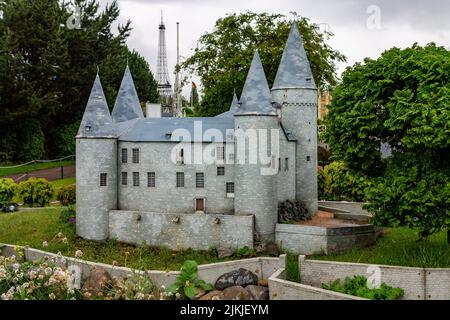 Le château de Veves de celles en Mini-Europe miniature bâtiments historiques européens parc à Bruxelles, Belgique Banque D'Images