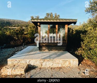 Cabine au bord de la plage, Kaplankaya, Turquie traité avec VSCO avec A6 prépositions Banque D'Images