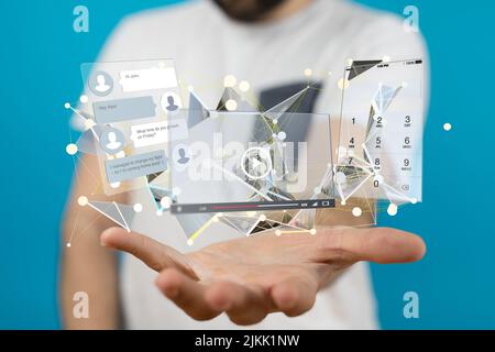 A 3D rendering of developed interface web application in hand Banque D'Images