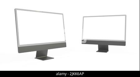 Rendu 3D d'écrans pc noirs modernes isolés sur fond blanc avec espace de copie Banque D'Images